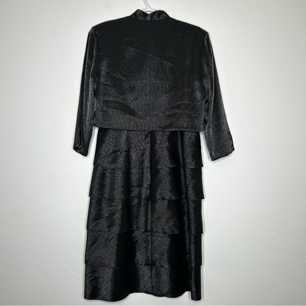 R&M Richards Shimmer Charcoal Midi Dress with Jacket Beaded Waist Size 6P Formal - Picture 2 of 16